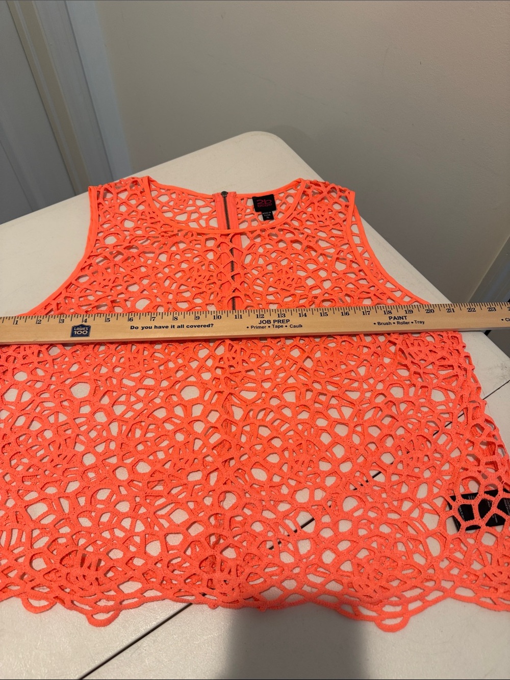 Beach Party Summer Neon Coral Crochet Tank Top Bikini Cover Up Zippered Back XL - Picture 5 of 11